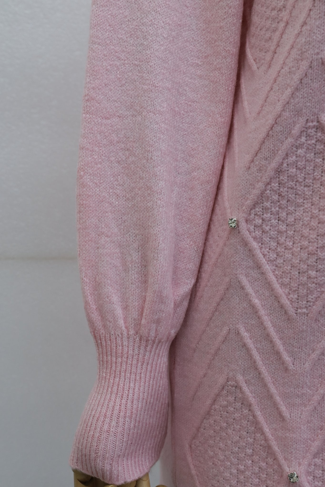 Pink Balloon Sleeve Knit Tunic with Stone Details - Podyumplus - by Peralane - photo 9