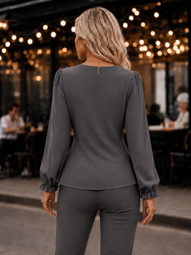 Women's Long-Sleeved Wrap Blouse with Chain Detail - Janes - by Peralane - photo 3