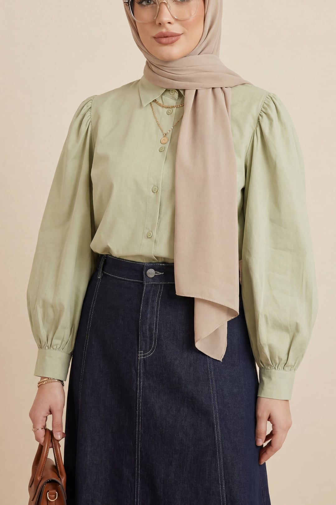 Balloon Sleeve Buttoned Short Poplin Shirt - Olive - Podyumplus - by Peralane - photo 2