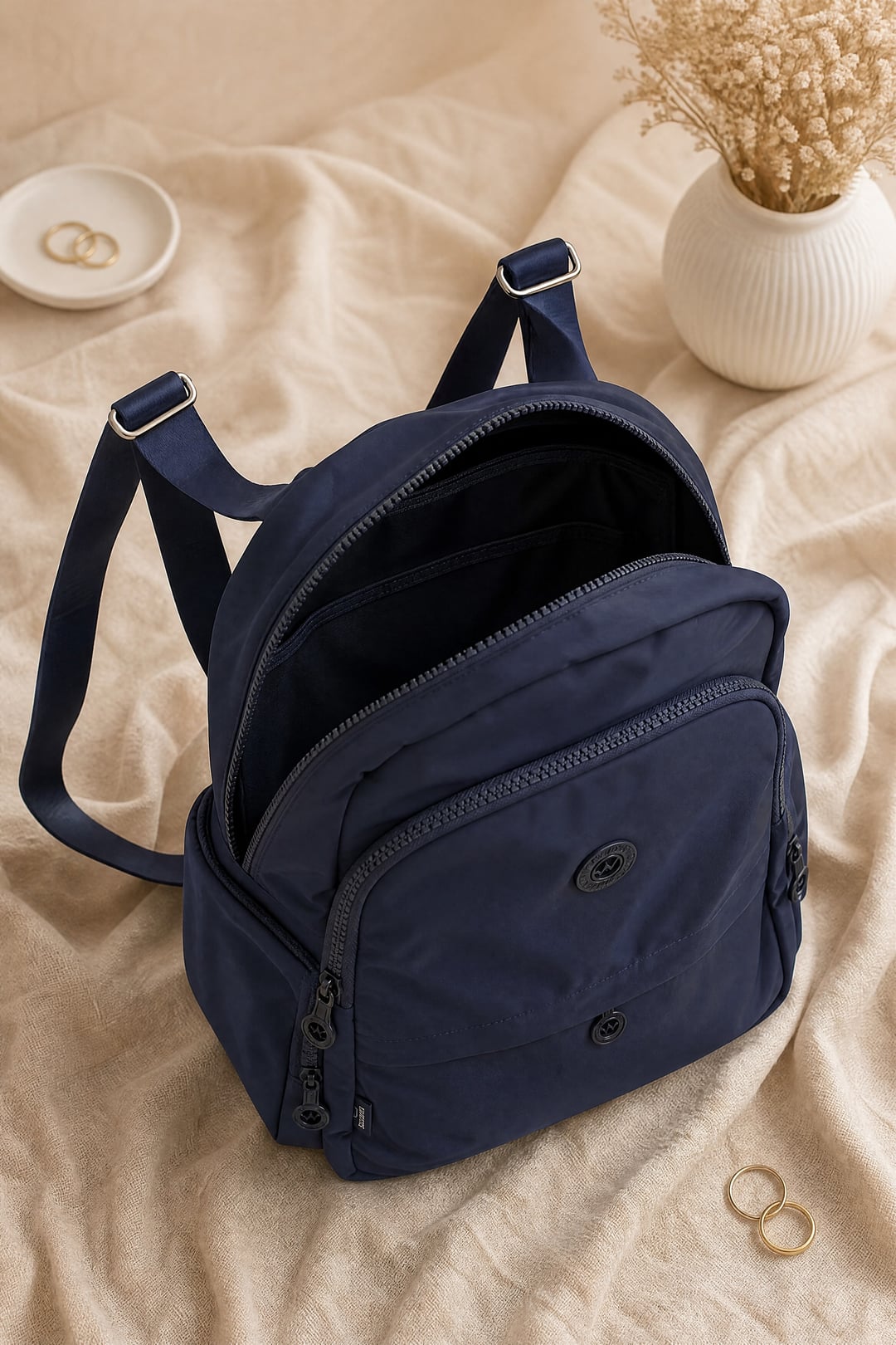 Multi-Compartment Water-Repellent Daily Backpack - Navy Blue - Podyumplus - by Peralane - photo 2