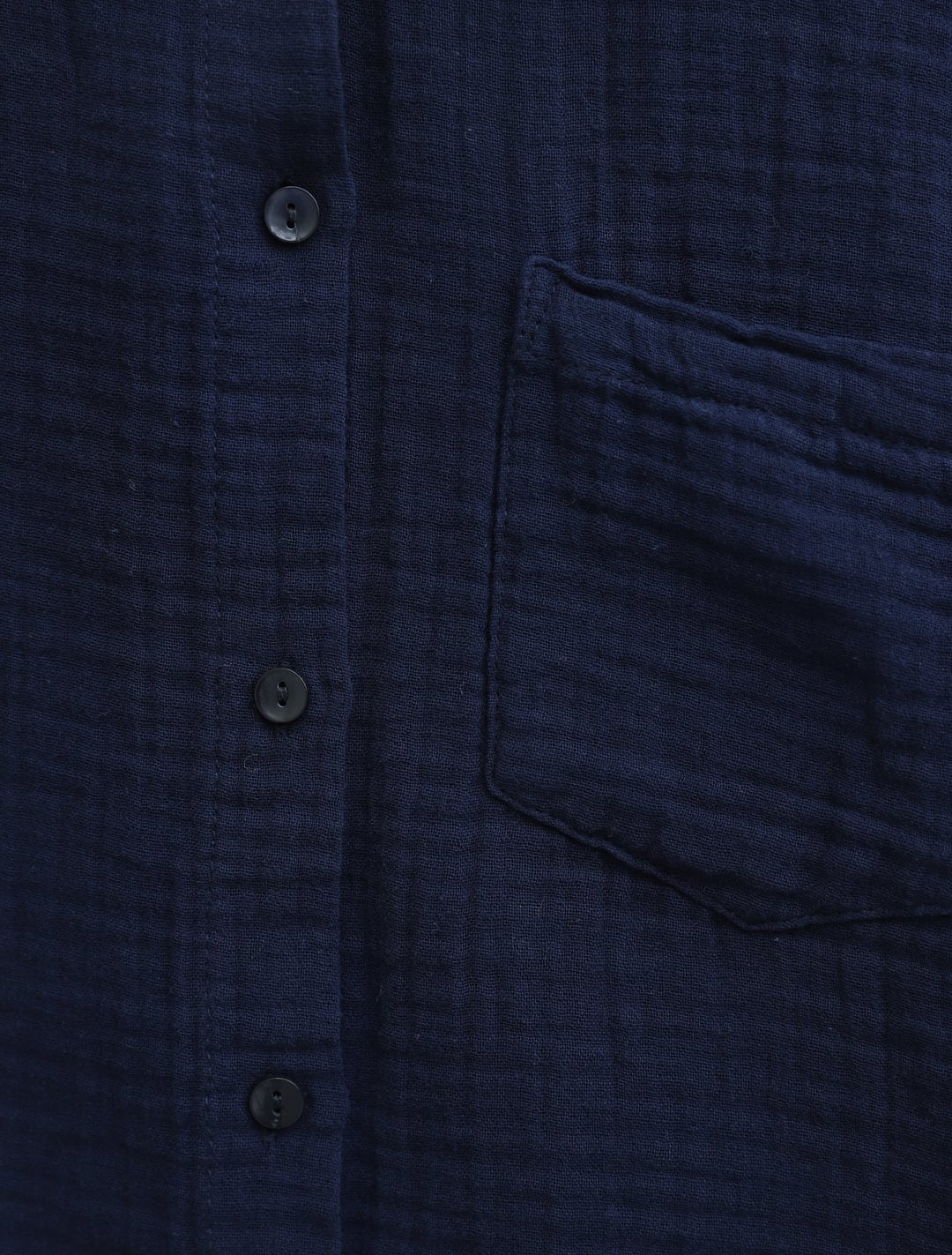 Single Pocket Buttoned Muslin Shirt - Navy Blue - Podyumplus - by Peralane - photo 6