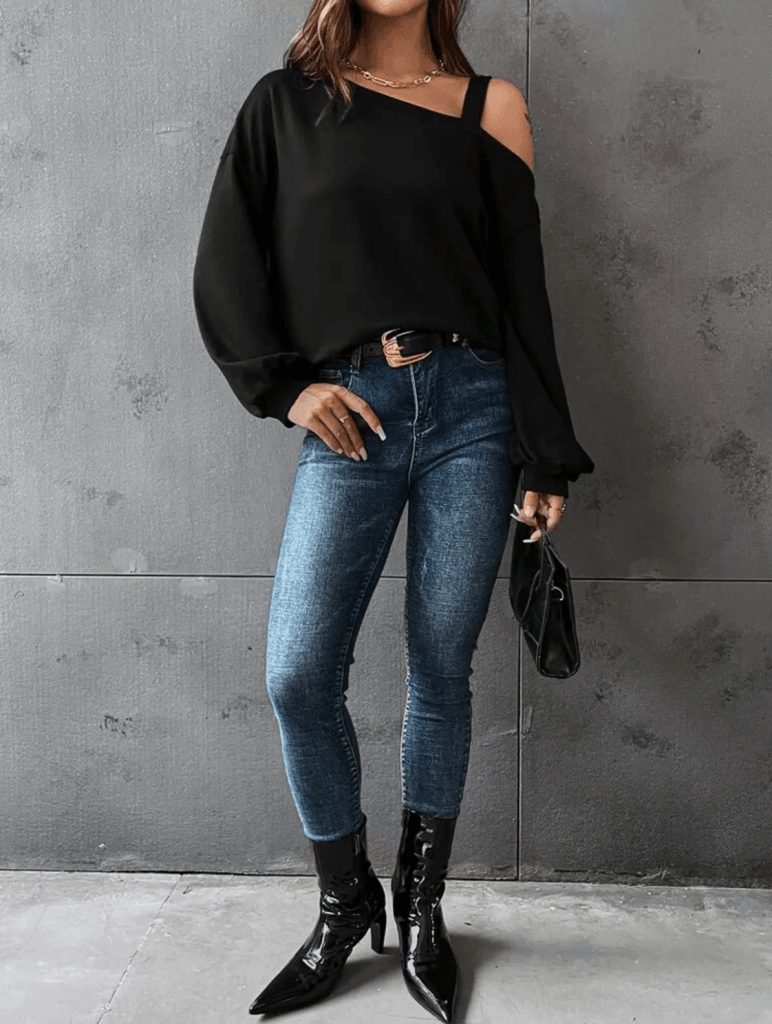 Women's Long Sleeve One-Shoulder Slub Viscose Two-Thread Blouse - Janes - by Peralane - photo 11