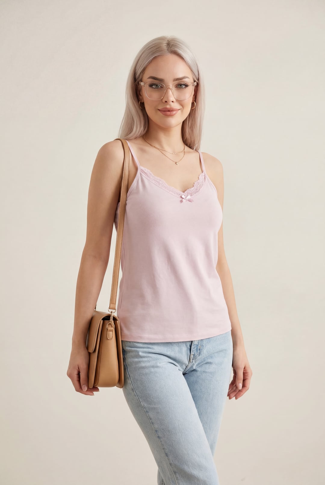 Lace Trim Camisole - Light Lilac - Podyumplus - by Peralane - photo 3
