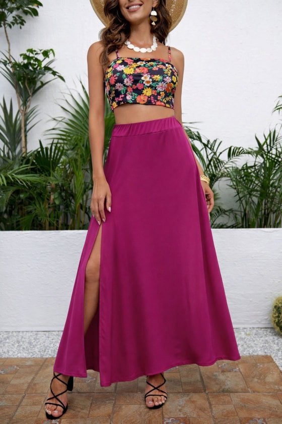 Women's High-Waist Side-Slit Long Sandy Skirt - Janes - by Peralane - photo 2