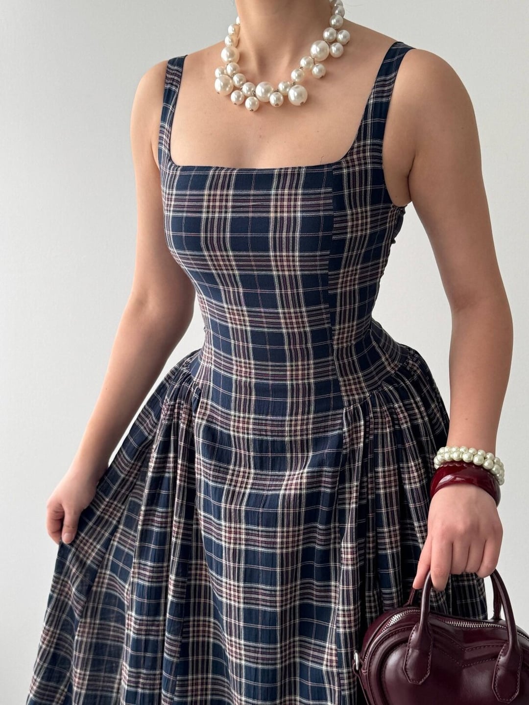 Bess Midi Dress Navy Plaid - Etika - by Peralane - photo 3