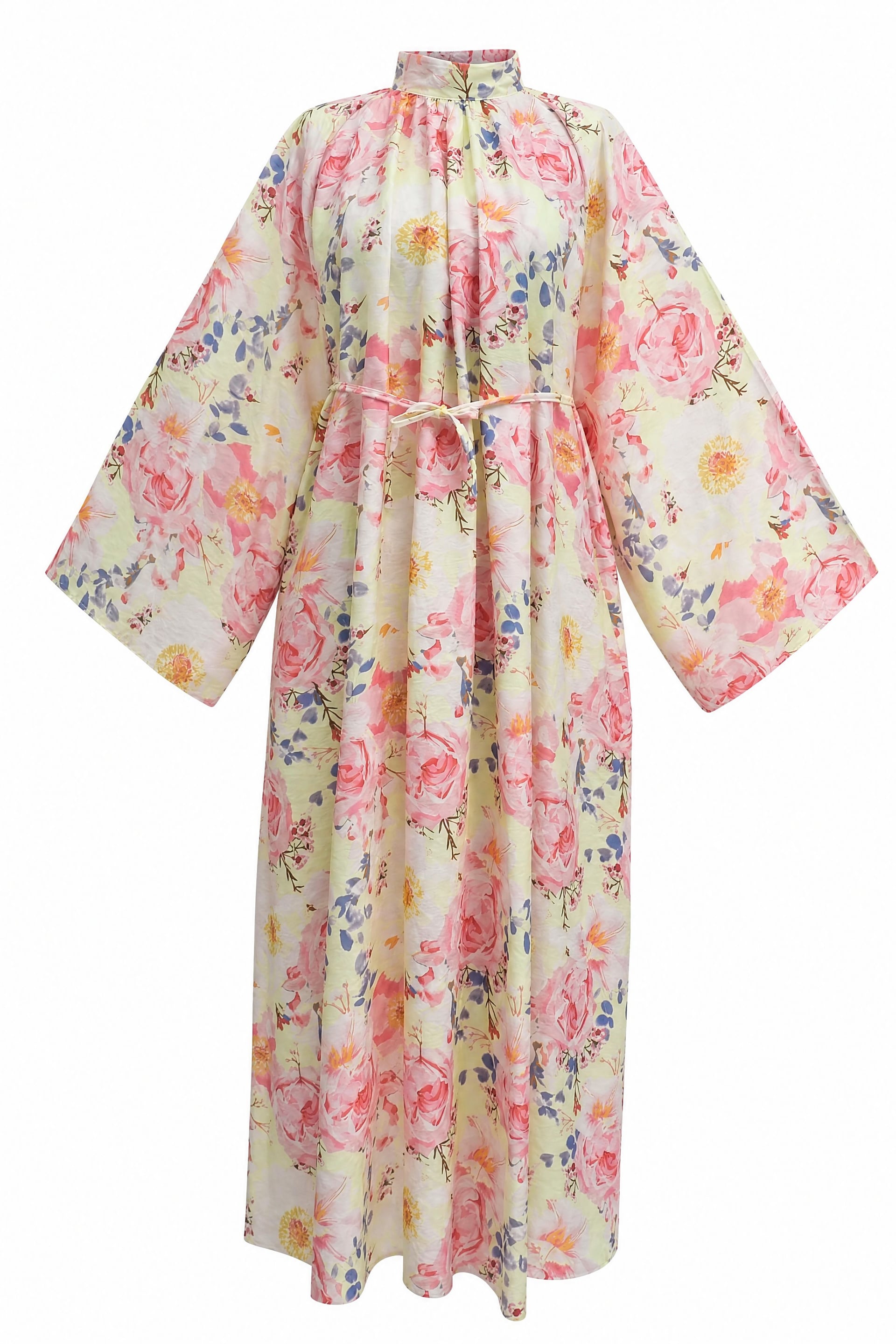 Mandarin Collar Belted Patterned Polyviscose Dress - Pink - Podyumplus - by Peralane - photo 4