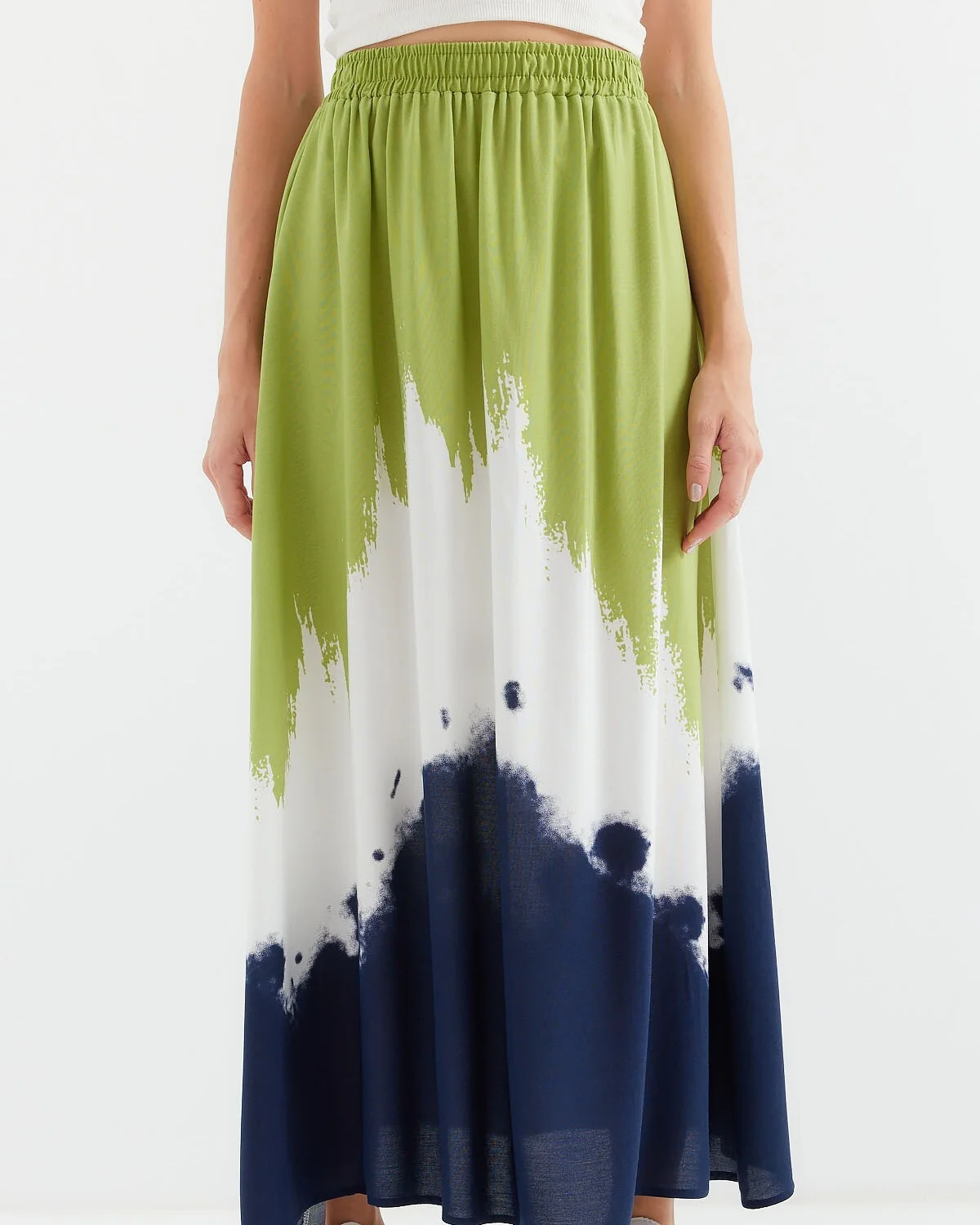 Patterned Long Viscose Skirt - Green - Bigdart - by Peralane - photo 3
