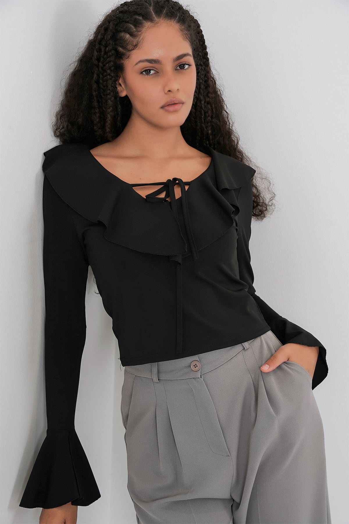 Women's Long Sleeve Crop Blouse Black - Bigdart - by Peralane - photo 2