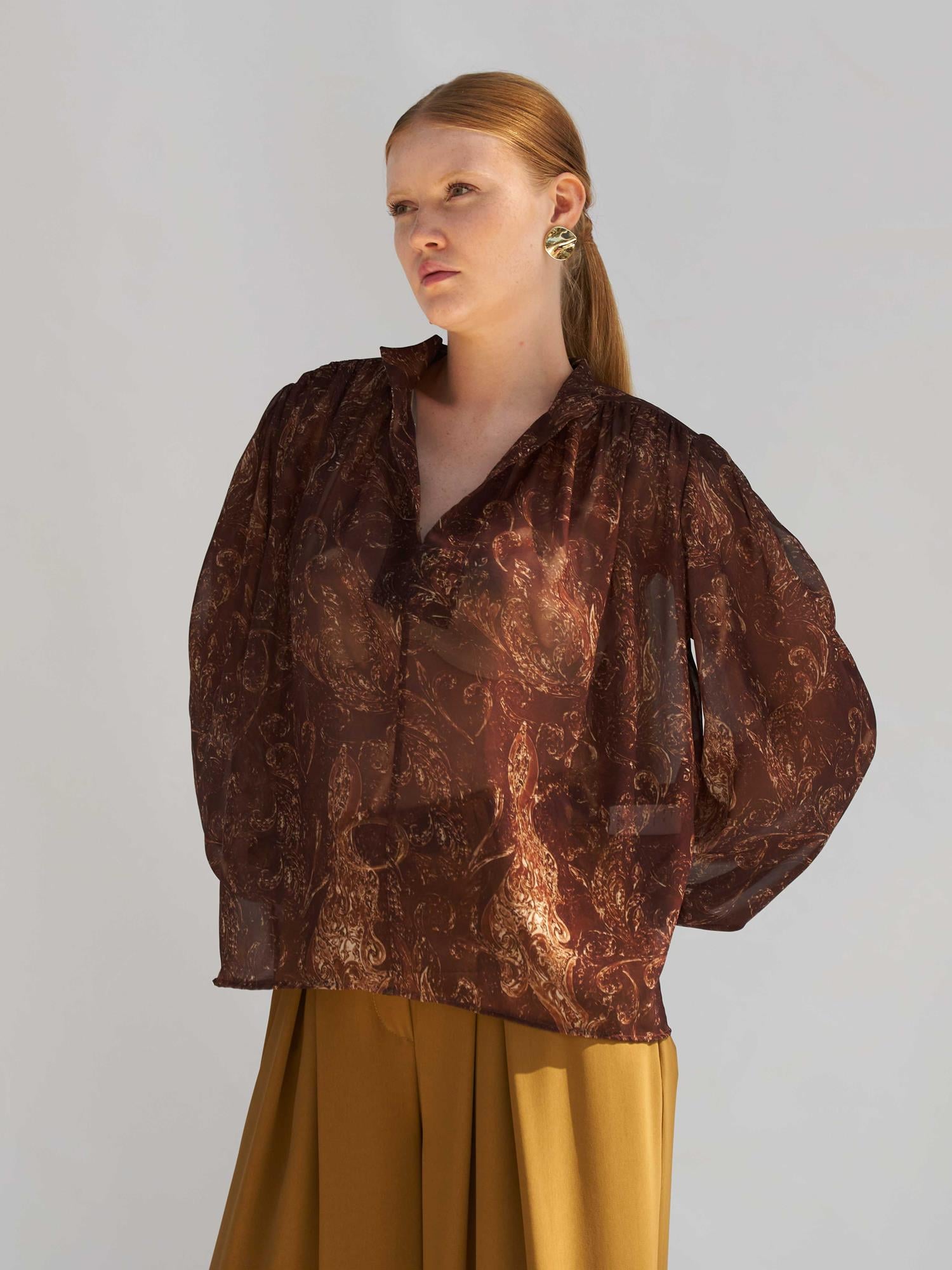 Sheer Paisley Print Blouse with Collar - Lefon - by Peralane