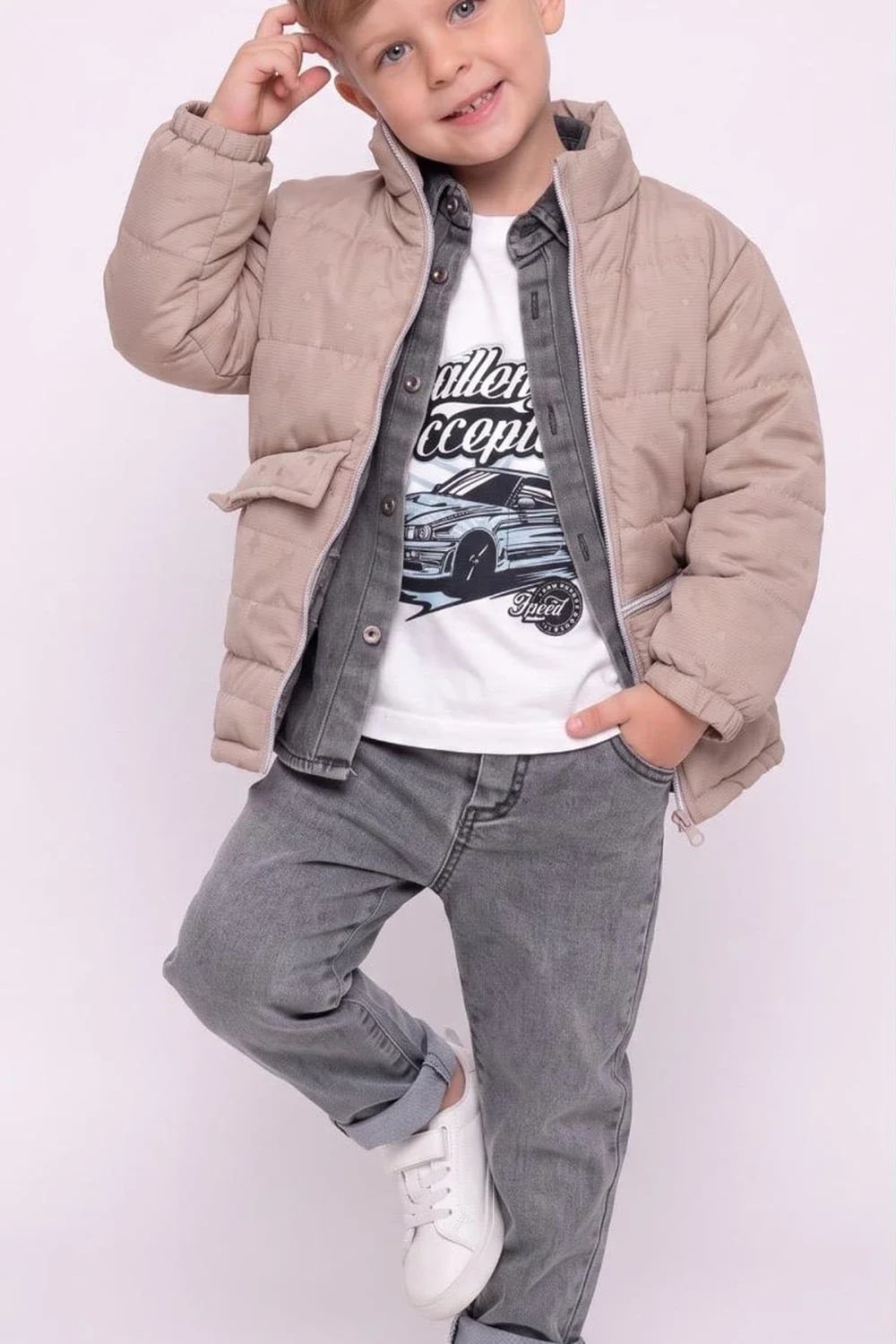 Boys 4-Piece Puffer Jacket and T-Shirt Set in Beige - Has Bereket - by Peralane