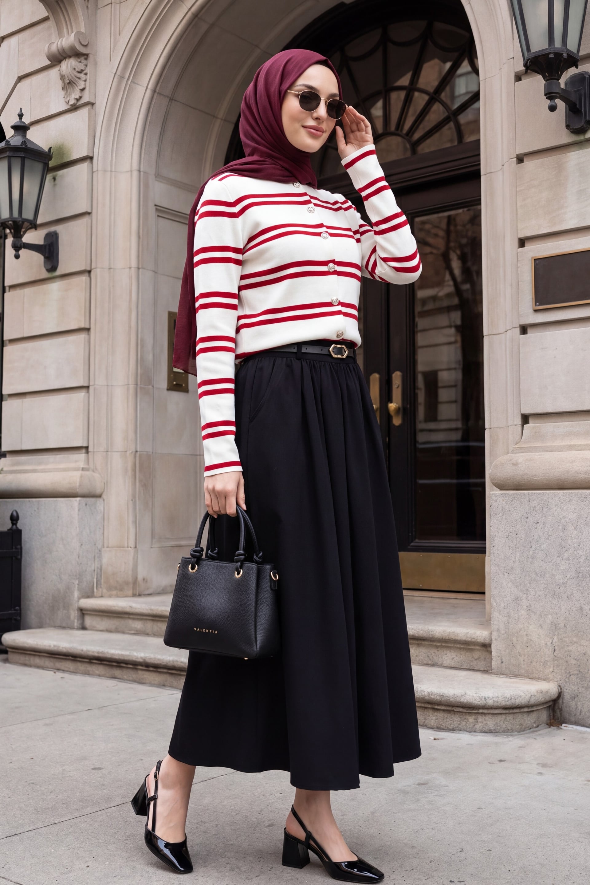 Striped Knit Cardigan with Shiny Buttons - Red - Podyumplus - by Peralane - photo 4