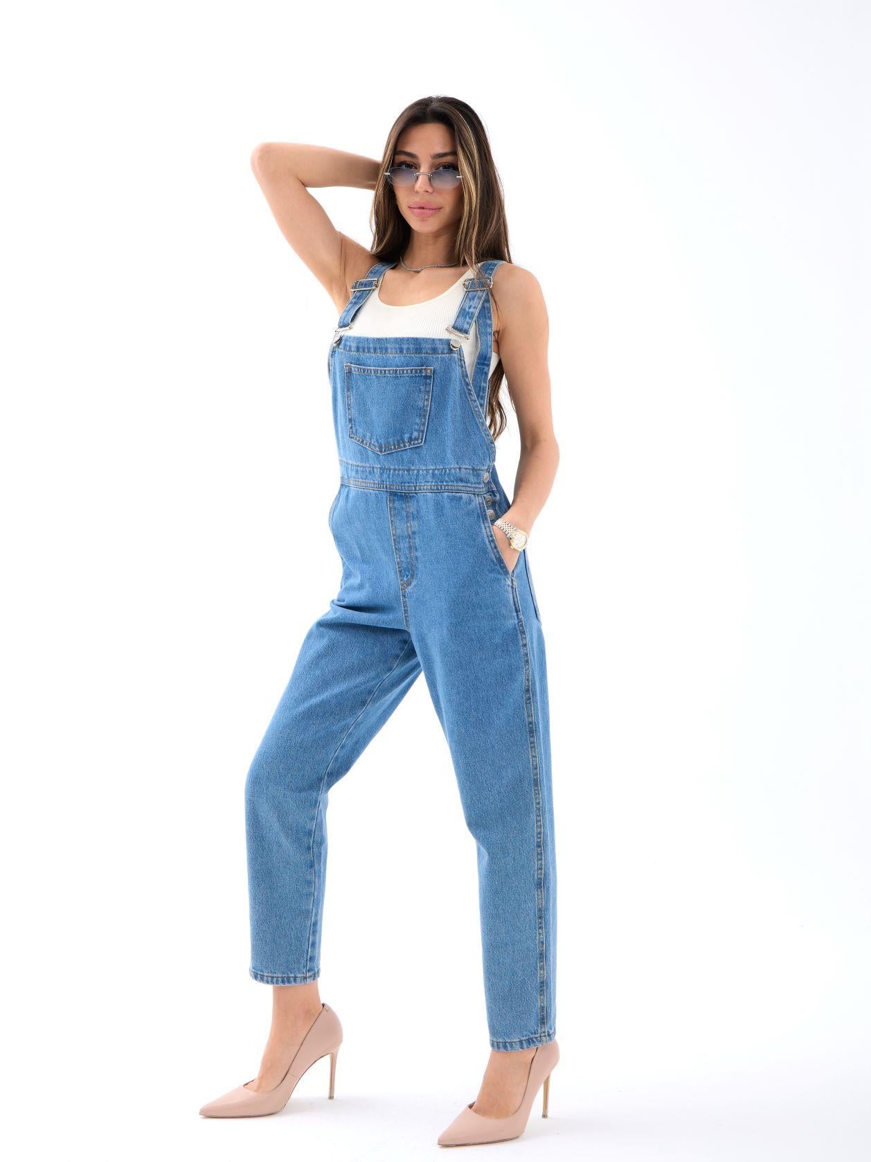 Women's Medium Blue Denim Overalls with Bib Front - Fame - by Peralane - photo 4