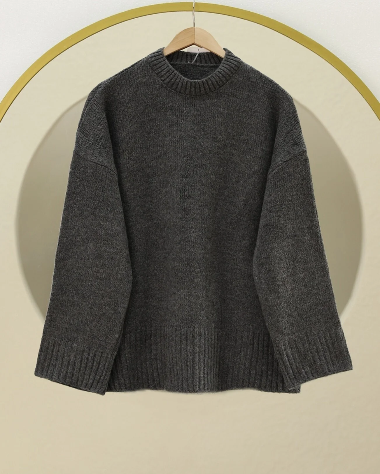 Crew Neck Ribbed Hem Relaxed Knit Sweater - Smoke Grey - Podyumplus - by Peralane - photo 5
