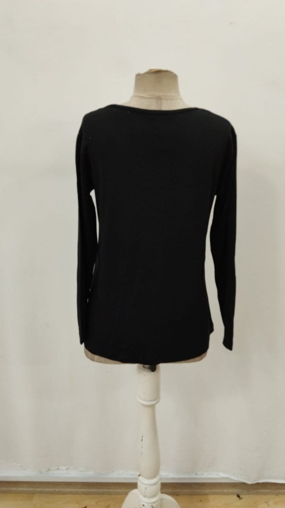 Women's Long-Sleeved V-Neck Top with Metallic Trim - Black - Janes - by Peralane - photo 5