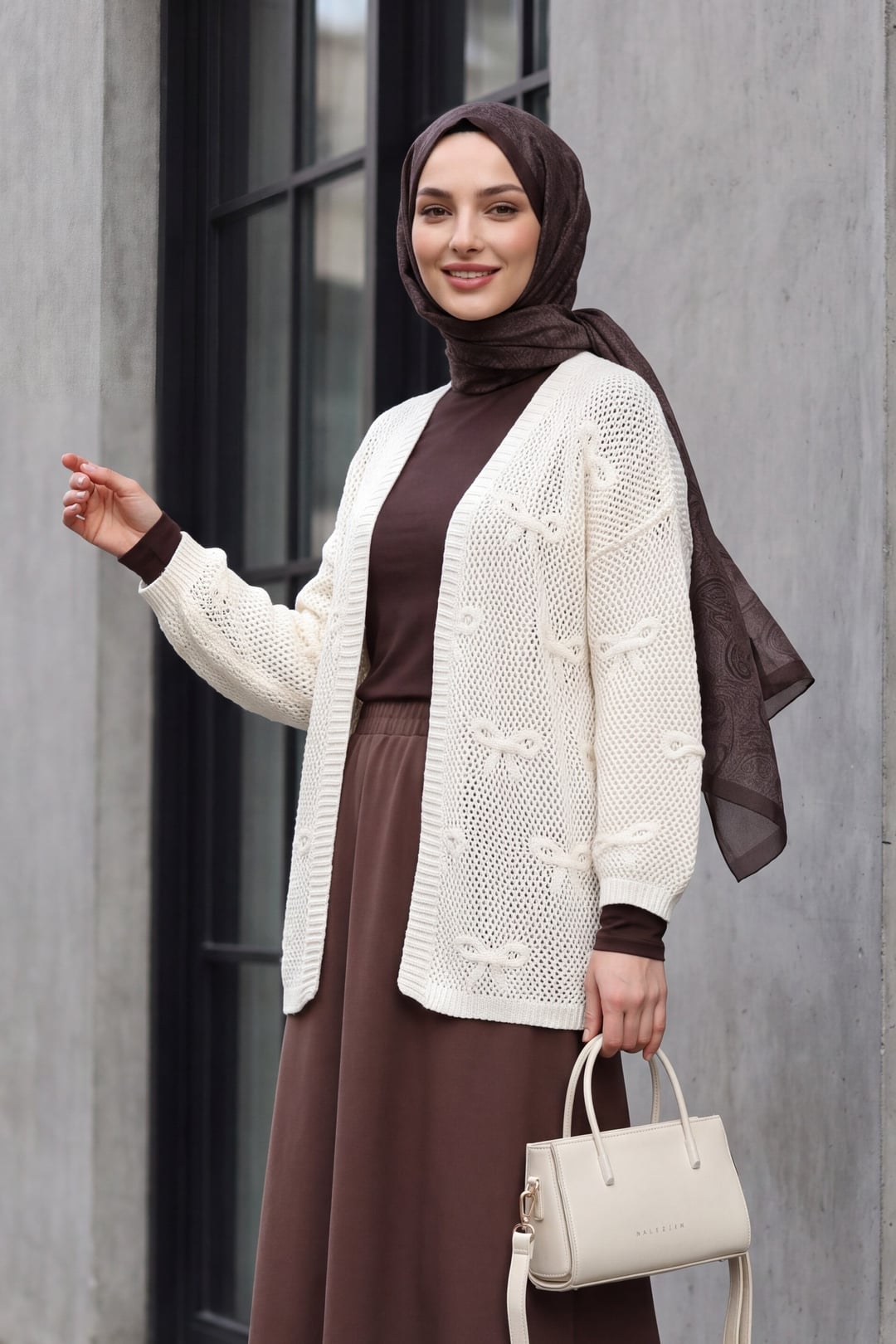 Bow Pattern Open-Knit Cardigan - White - Podyumplus - by Peralane