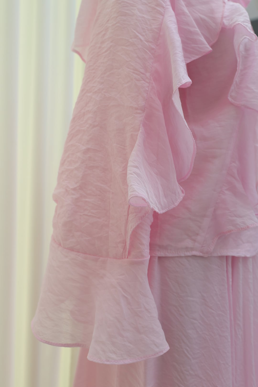 Tie-Neck Ruffled Lined Tulle Modal Two-Piece Set - Powder - Podyumplus - by Peralane - photo 6