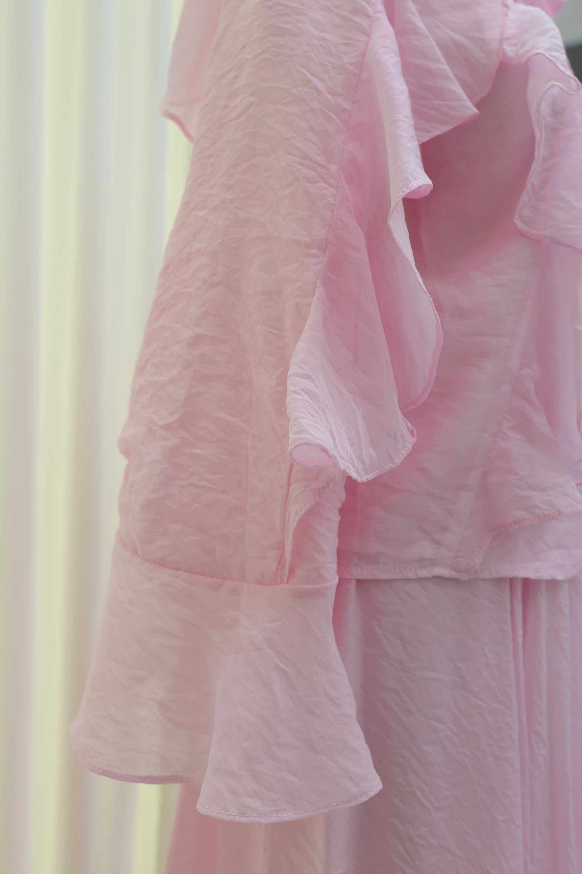 Tie-Neck Ruffled Lined Tulle Modal Two-Piece Set - Powder - Podyumplus - by Peralane - photo 6