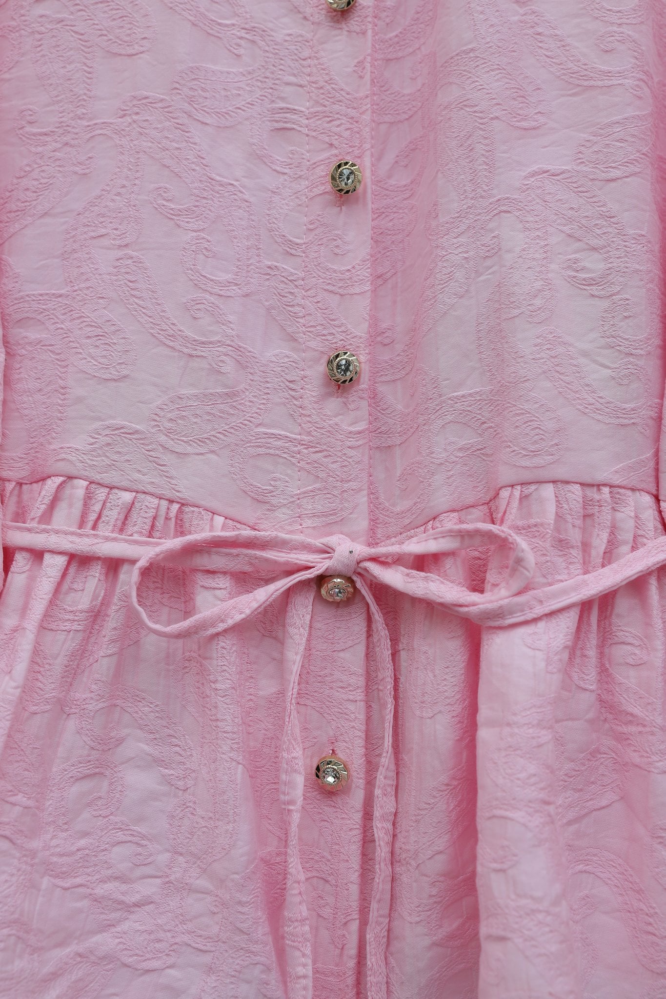 Pink Jacquard Modest Set with Stone Button Detail and Tie Waist - Podyumplus - by Peralane - photo 3