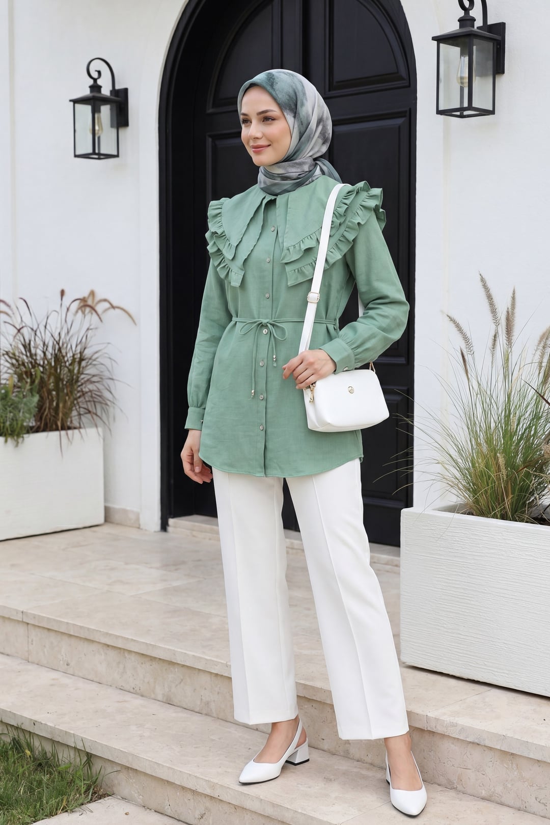 Front Pleat High Waist Wide Leg Trousers - White - Podyumplus - by Peralane - photo 4