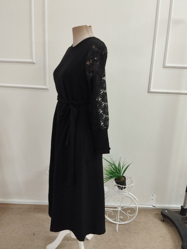 Women's Long-Sleeve Round Neck Midi Waffle Dress with Belt - Janes - by Peralane - photo 5