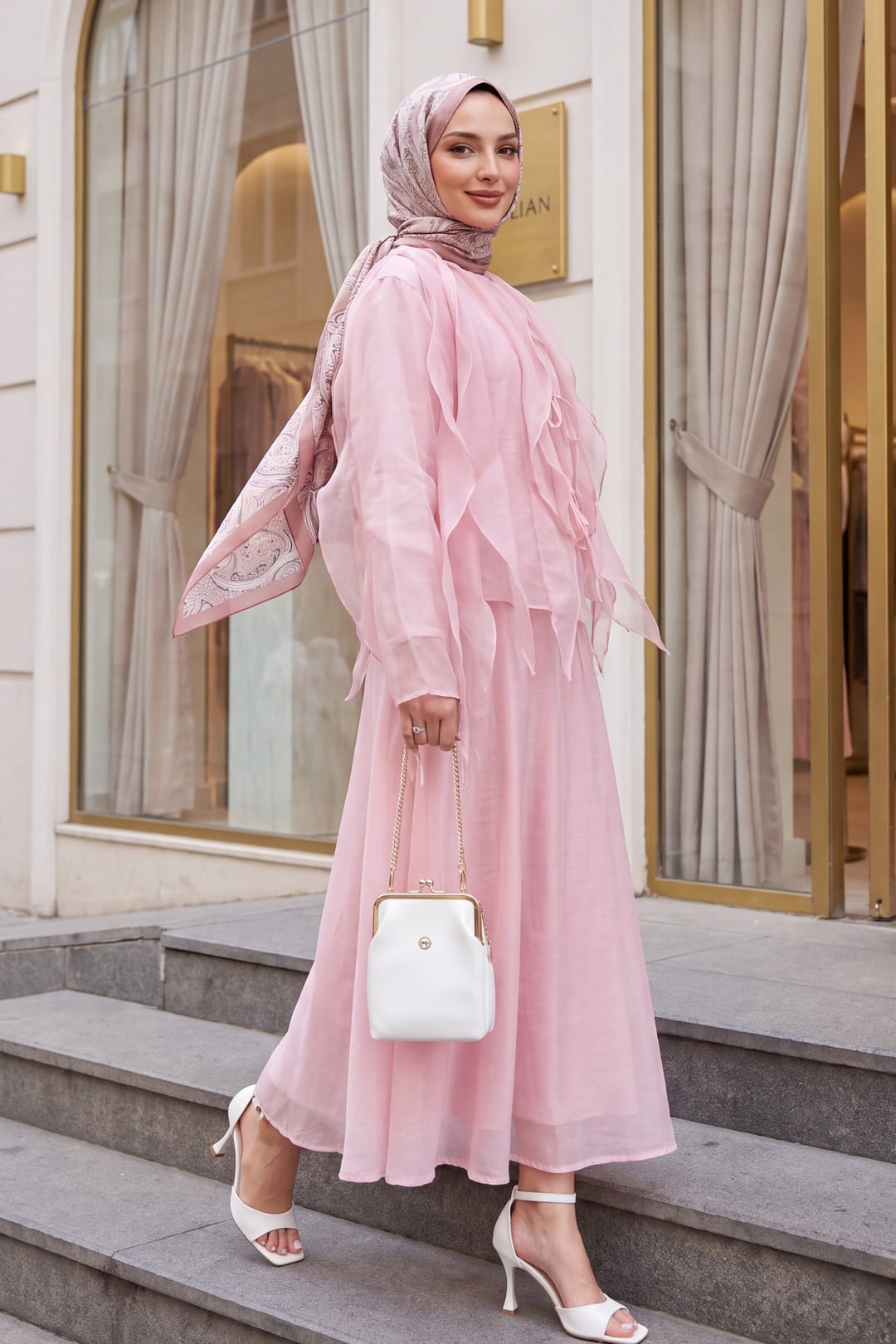 Front-Tie Ruffled Lined Asymmetric Cut Cupra Set - Powder - Podyumplus - by Peralane