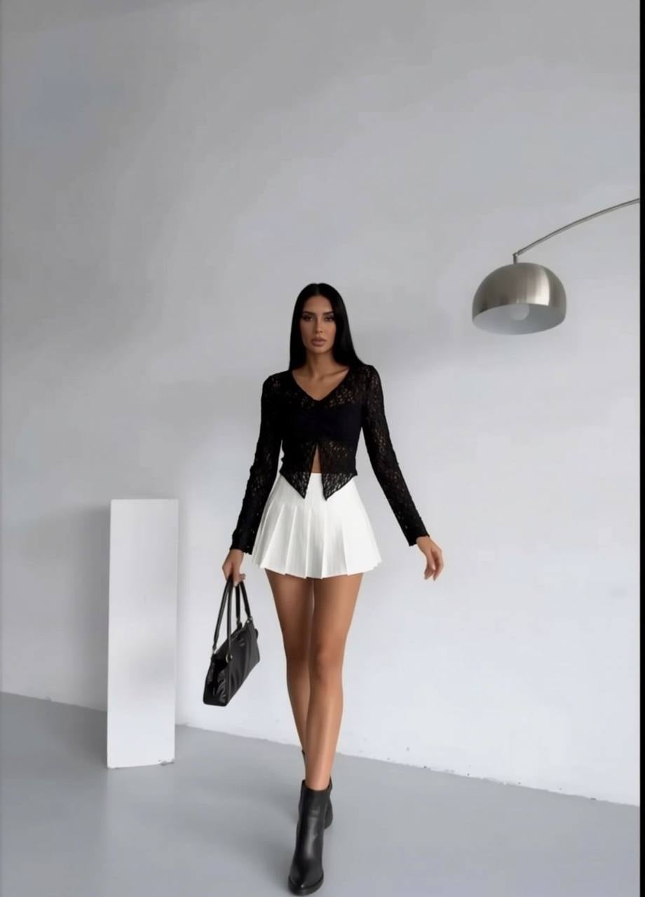 Black Long-Sleeved Lace Blouse with Front Ruching - My Bee - by Peralane - photo 2
