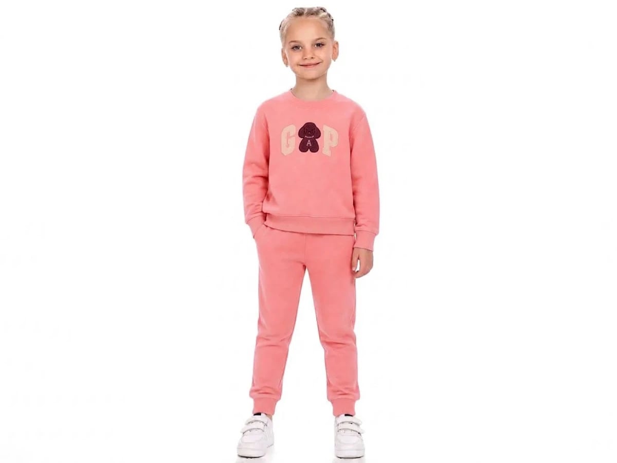 Girls' Embroidered Fleece Sweatshirt and Trousers Set - Salmon - CMK - by Peralane