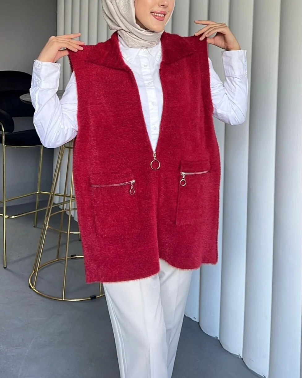 Front Zip Pocket Vest - Red - Podyumplus - by Peralane - photo 4