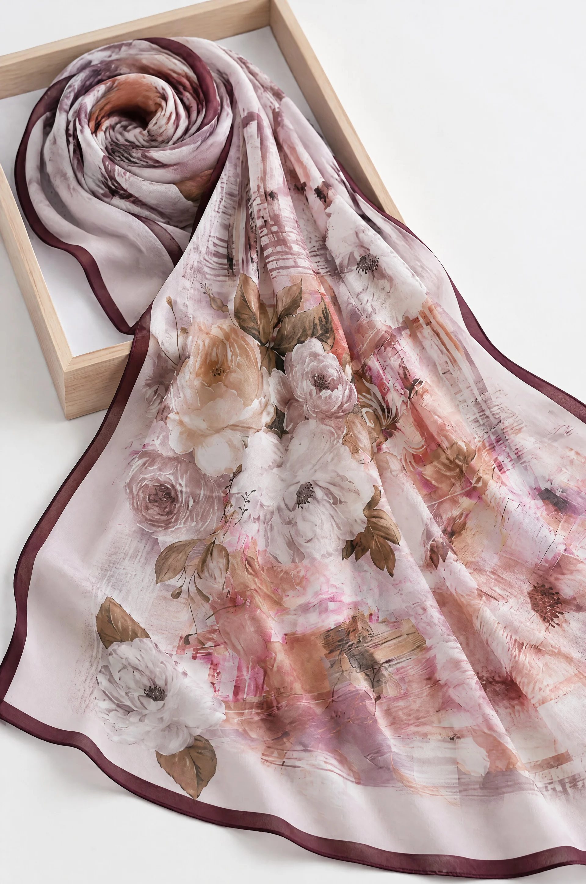 Peony Floral Print Soft Shawl - Dark Red - Podyumplus - by Peralane