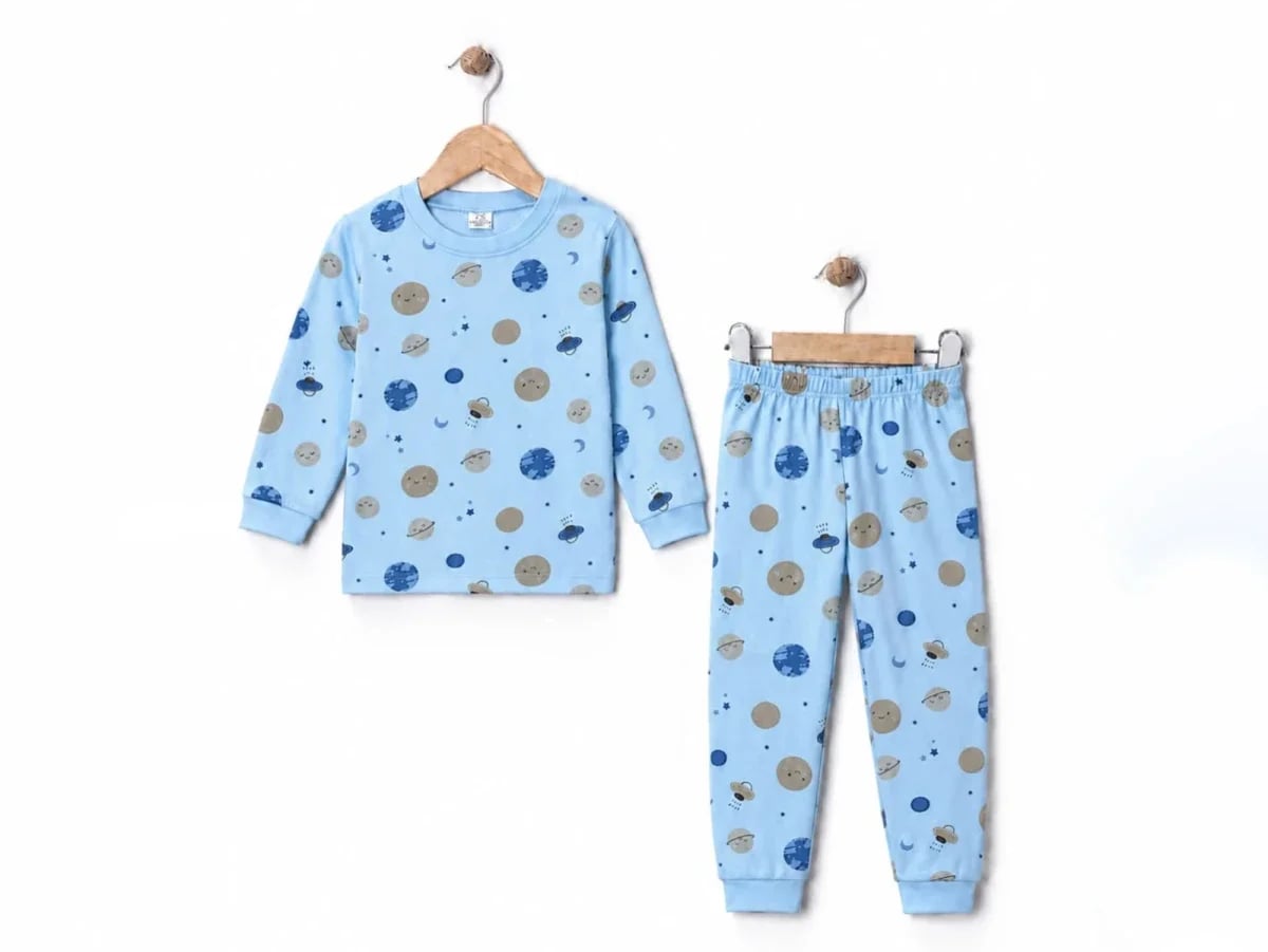 Planet Print Boys' Pyjama Set - Light Blue - Supermini - by Peralane