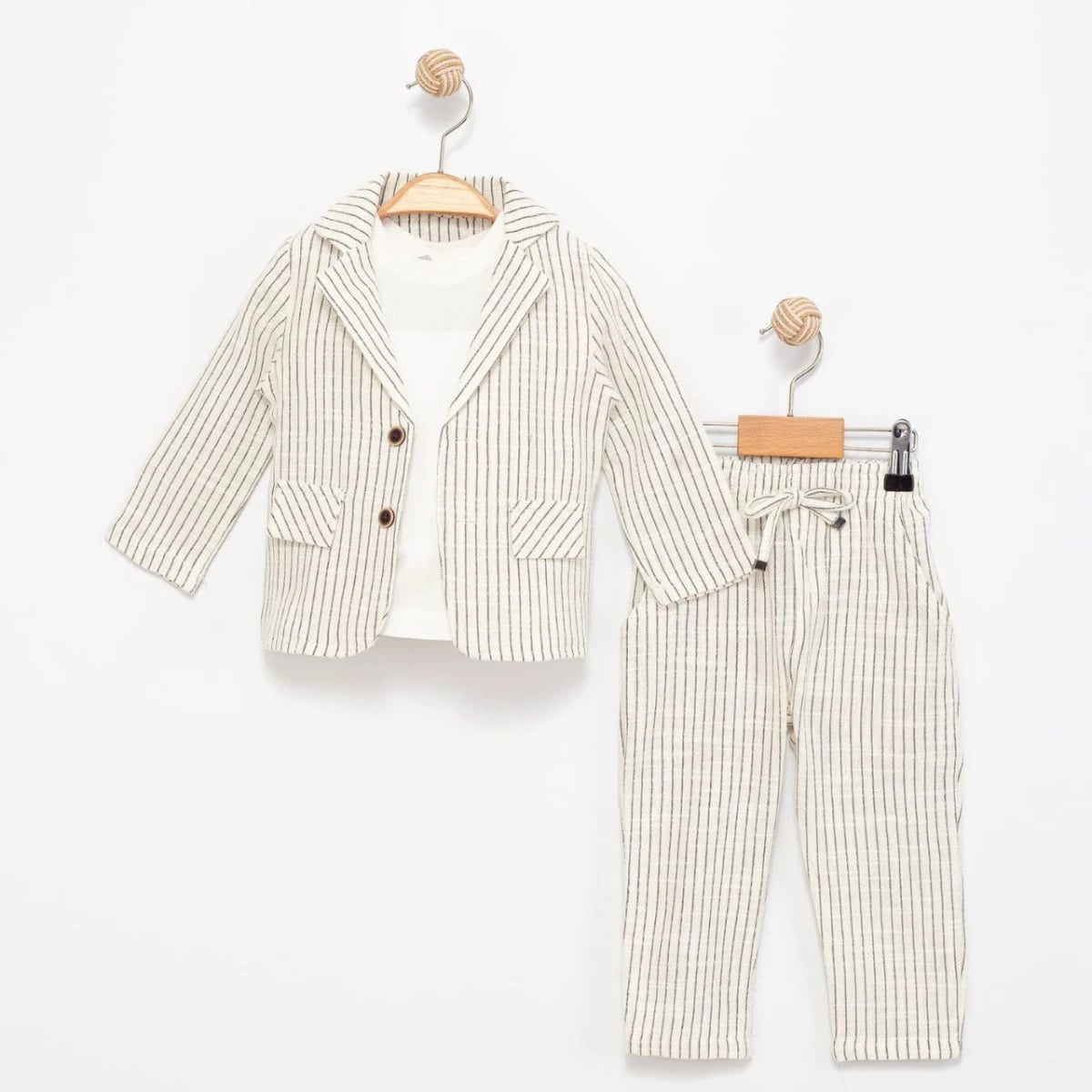 Three-Piece Boy's Suit Set with T-Shirt, Cream, 6-24 Months - Terry - by Peralane