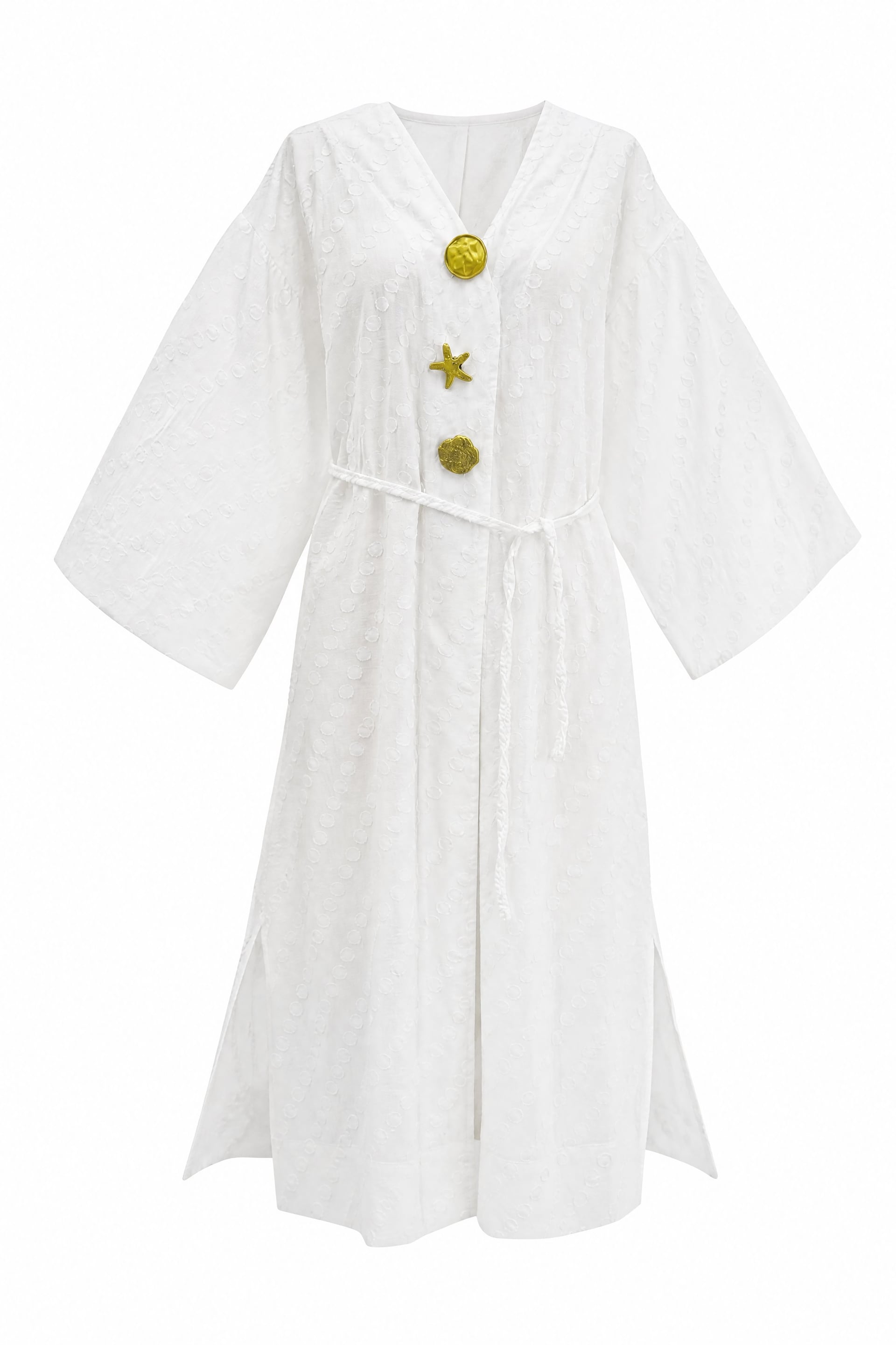 White Jacquard Kimono with Brooch Detail and Side Slits - Podyumplus - by Peralane - photo 4