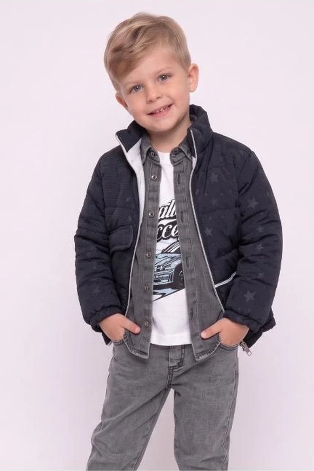 Boys' 3-Piece Set with Puffer Jacket - Dark Navy Star Print - Has Bereket - by Peralane