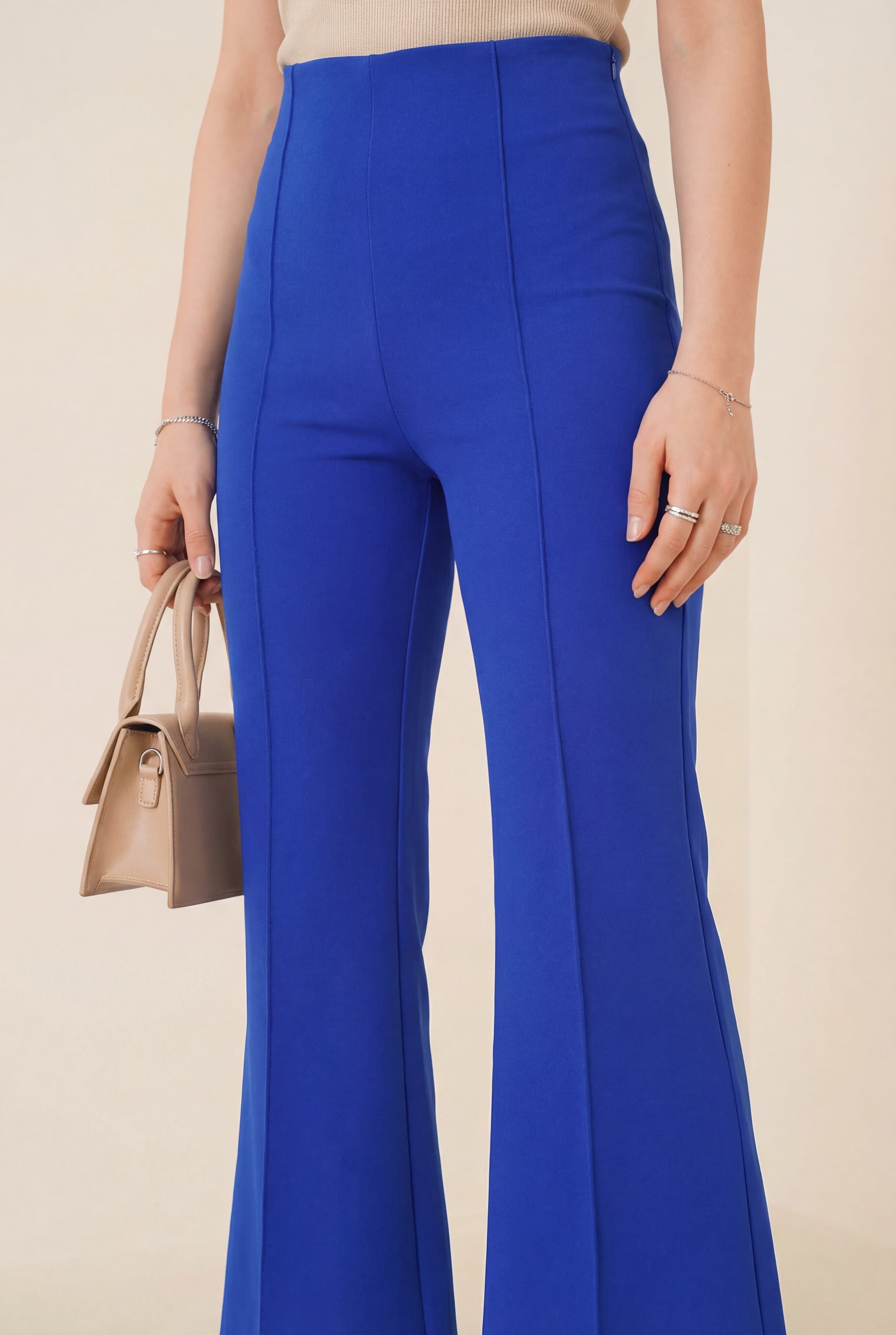 Spanish Flare Elastic Waist Stretch Trousers - Royal Blue - Podyumplus - by Peralane - photo 5