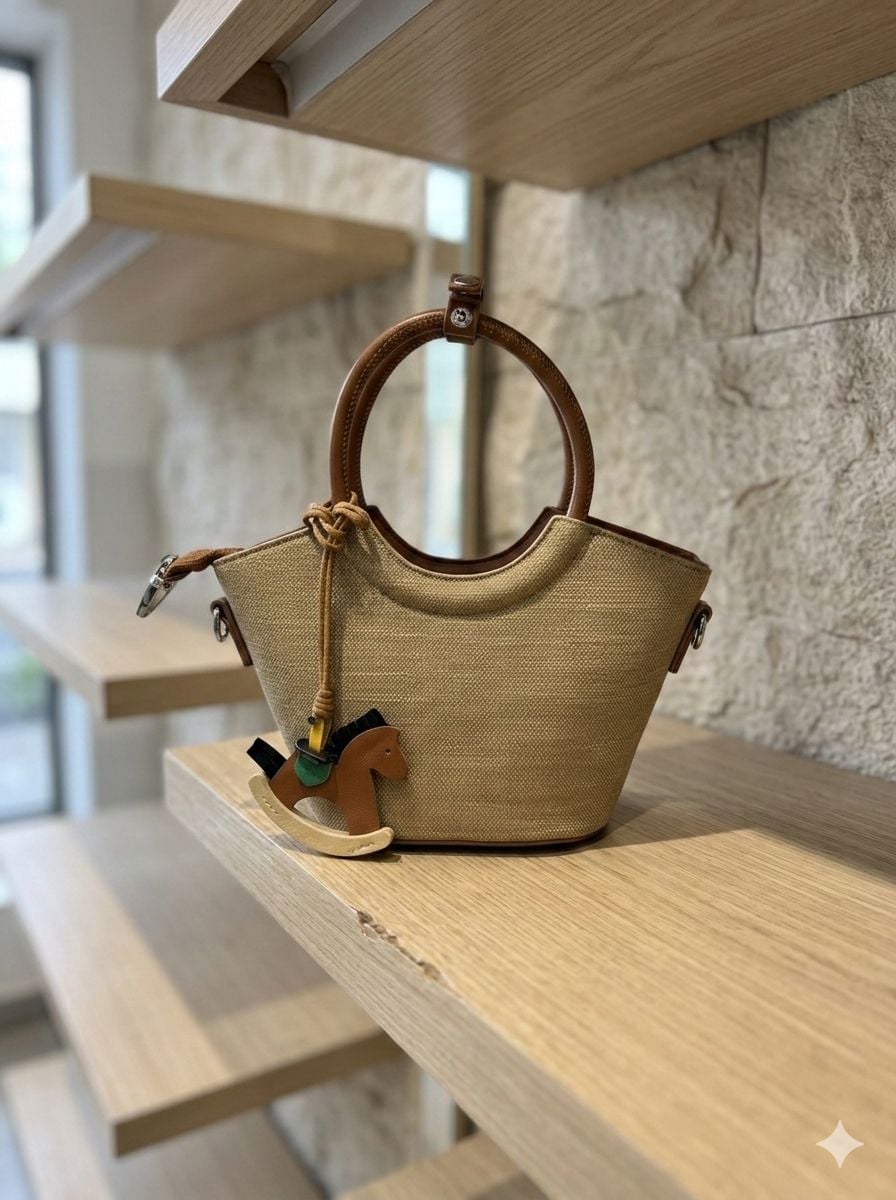 Beige Charm Tote Bag with Leather Trim - Nesvay - by Peralane