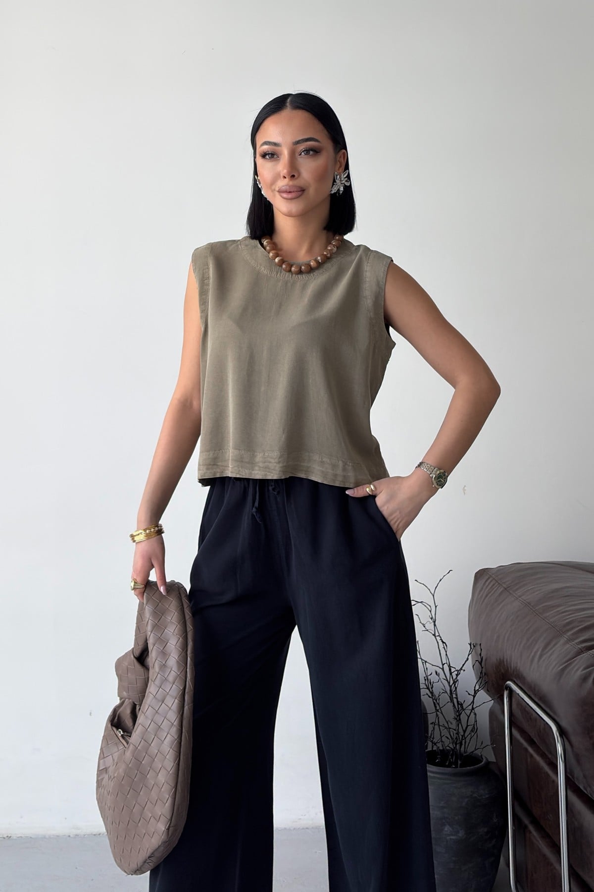 Drawstring Wide-Leg Trousers in Green - Xlove - by Peralane - photo 4