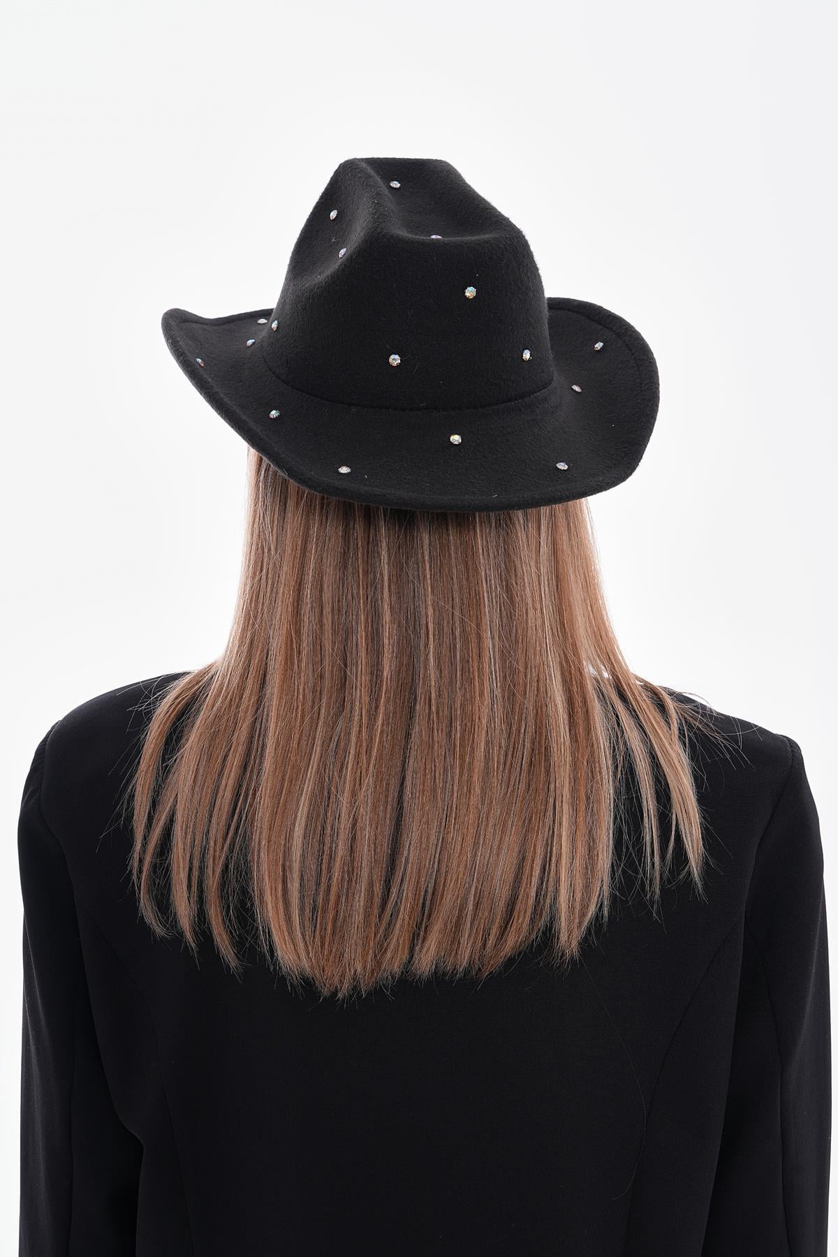 Black Felt Cowboy Hat with Clear Embellishments - Women's, Pack of 4 - Nesvay - by Peralane - photo 5