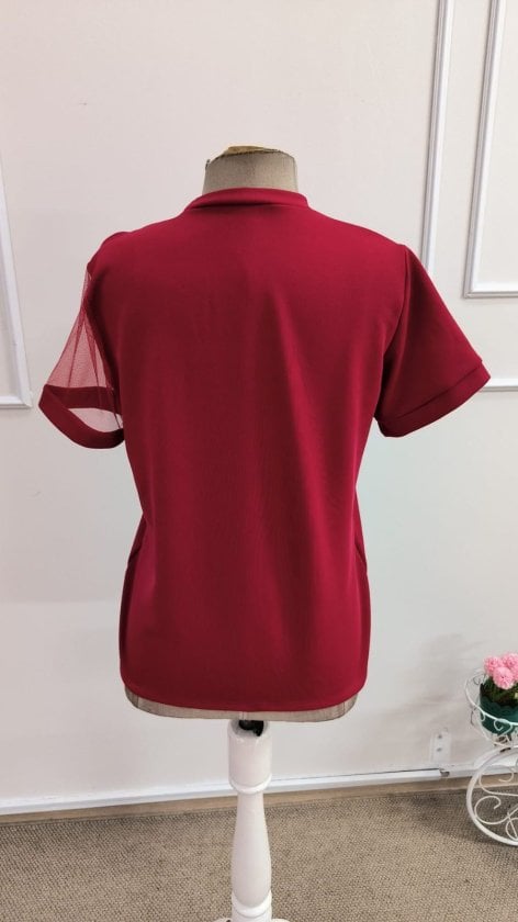 Women's Short-Sleeve Sheer Mesh Detail Rhinestone Blouse - Janes - by Peralane - photo 6
