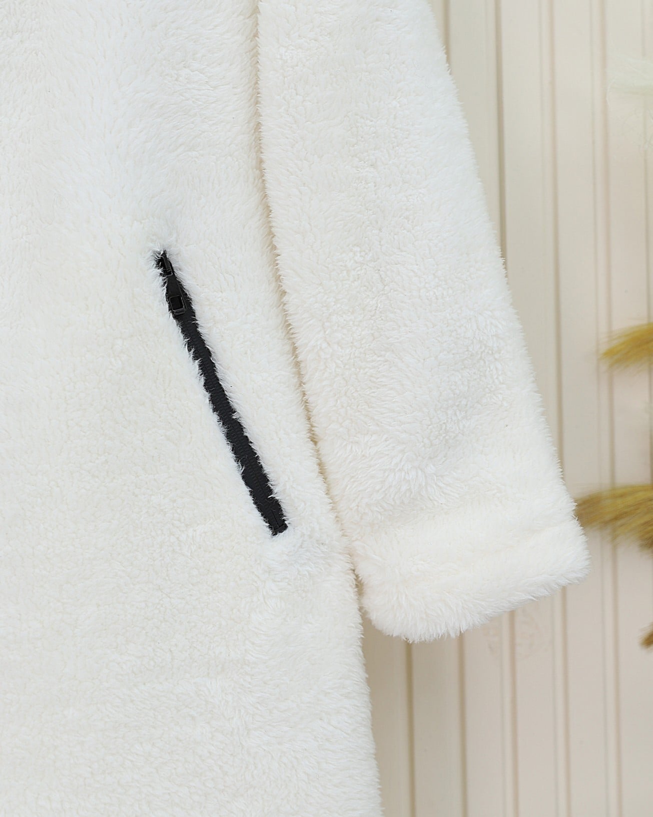 Lined Hooded Lamb Plush Winter Coat - Ecru - Podyumplus - by Peralane - photo 5