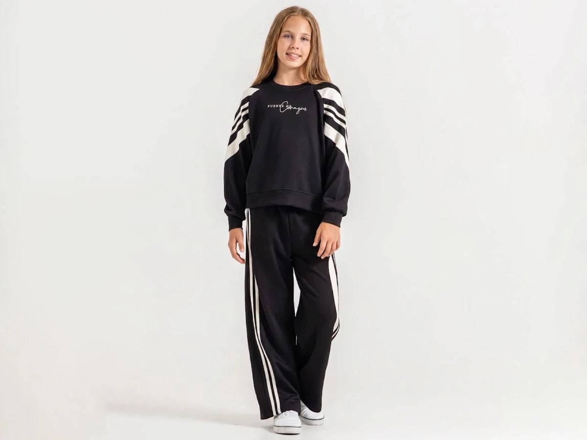 Fuerte Printed Striped Girls' Tracksuit Set - ÖZ Bebe - by Peralane