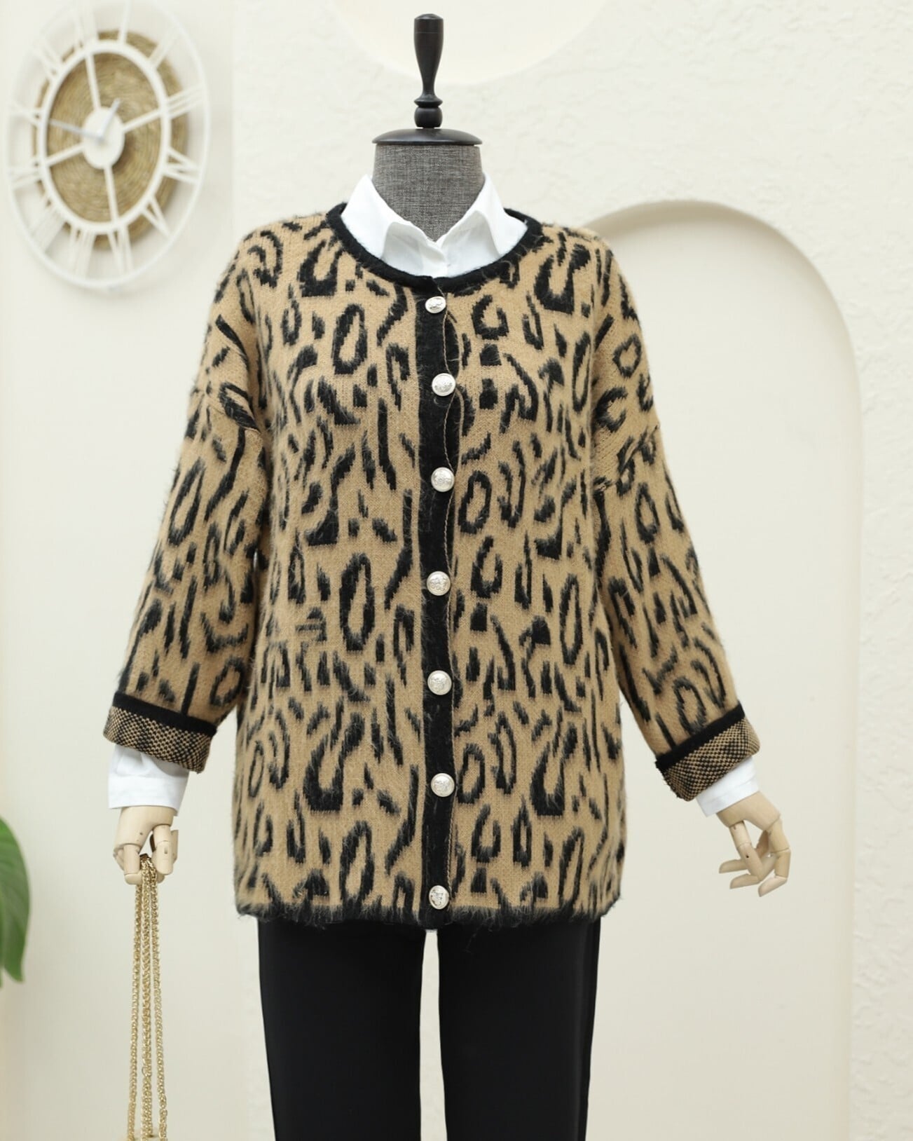 Brushed Leopard Print Soft Knit Cardigan - Mink - Podyumplus - by Peralane - photo 5