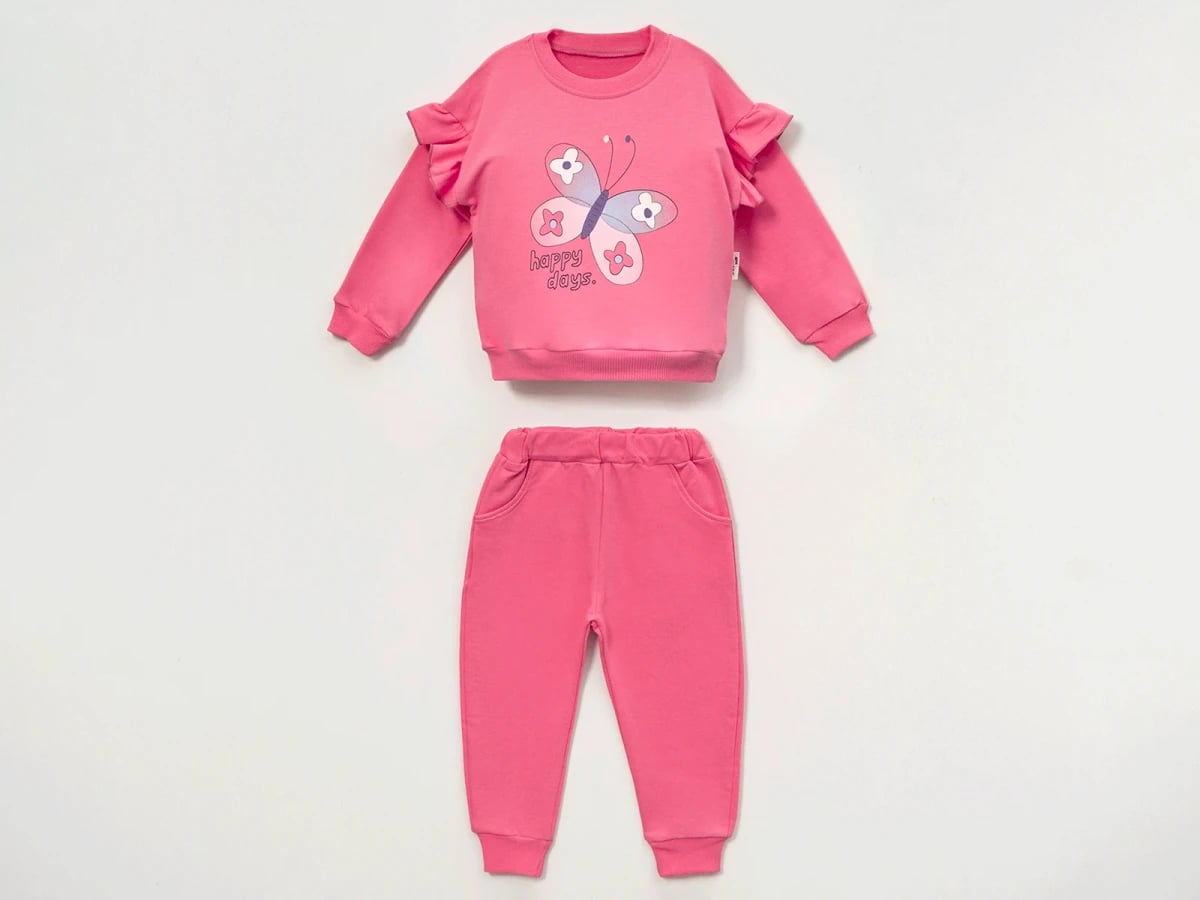 Butterfly Print Girls' Sweatshirt and Trousers Set - Pink - Vovido - by Peralane