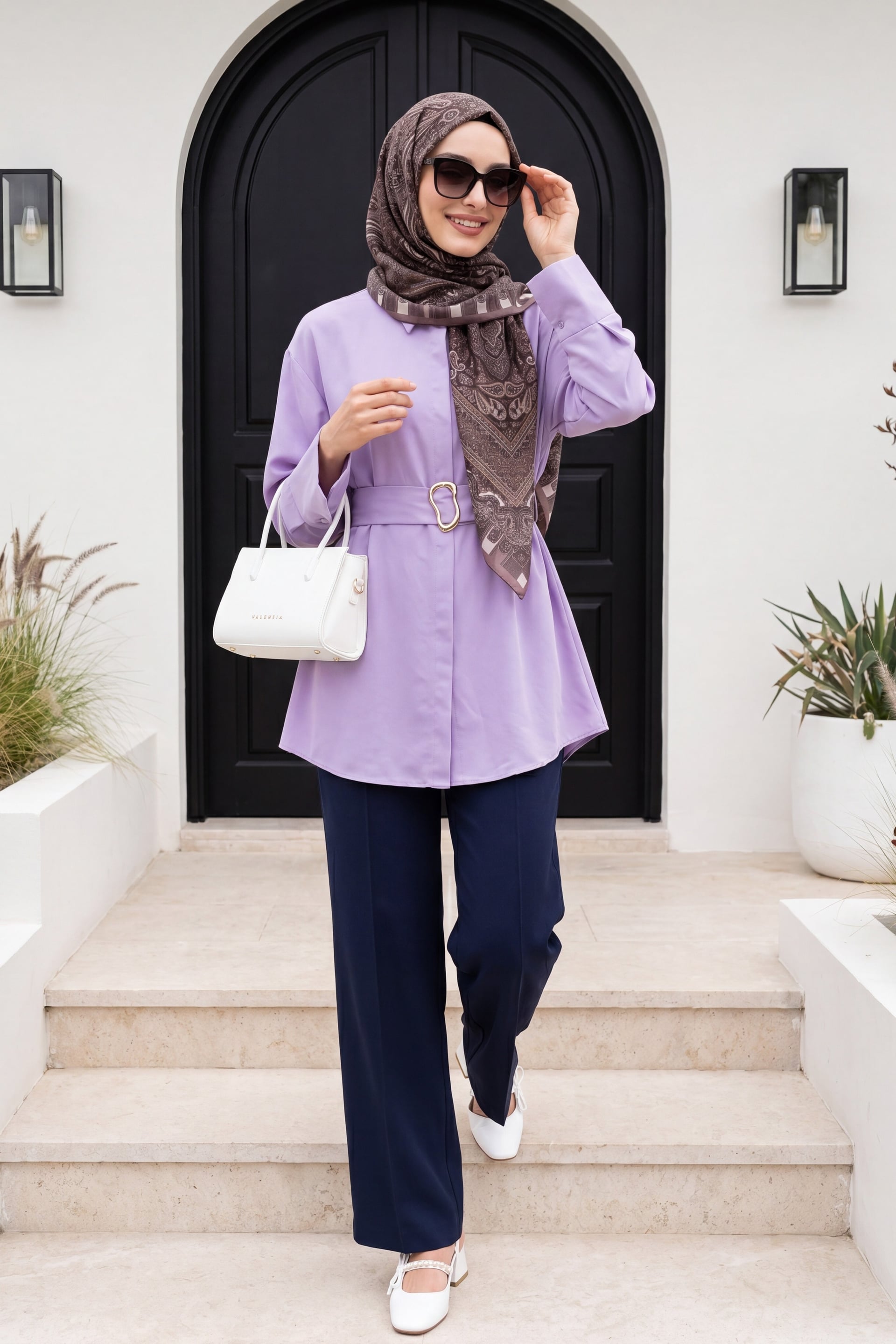 Navy Blue Pleated Front Trousers with Single Button and Pockets - Podyumplus - by Peralane - photo 2