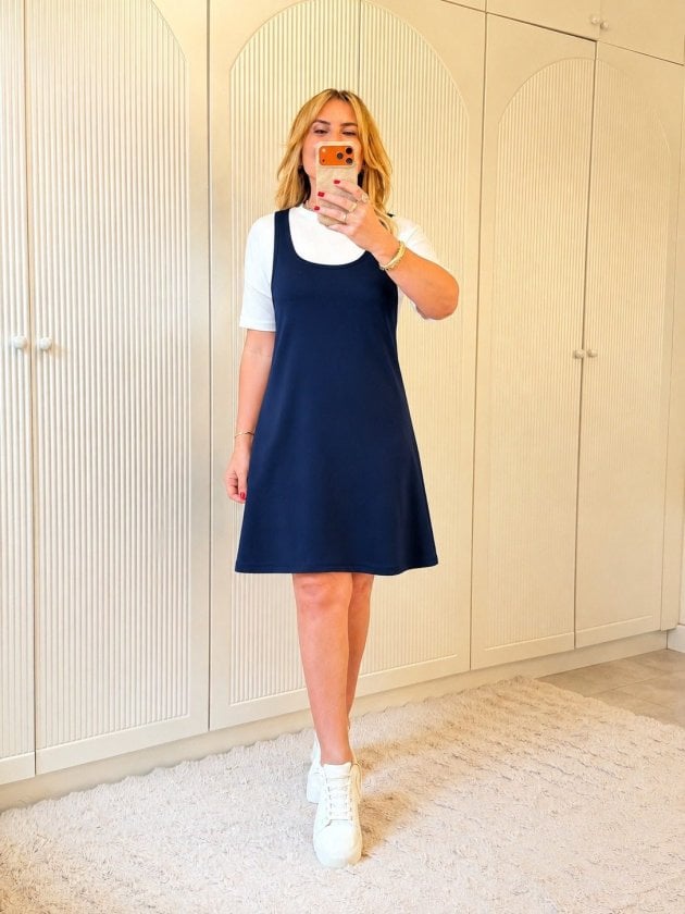 Women's Navy Blue Sleeveless Modal Dress with Thick Straps - Janes - by Peralane - photo 3