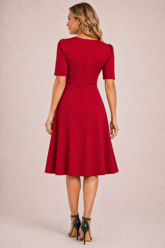 Women's Short Sleeve Asymmetric Neckline Midi Crepe Dress - Janes - by Peralane - photo 3
