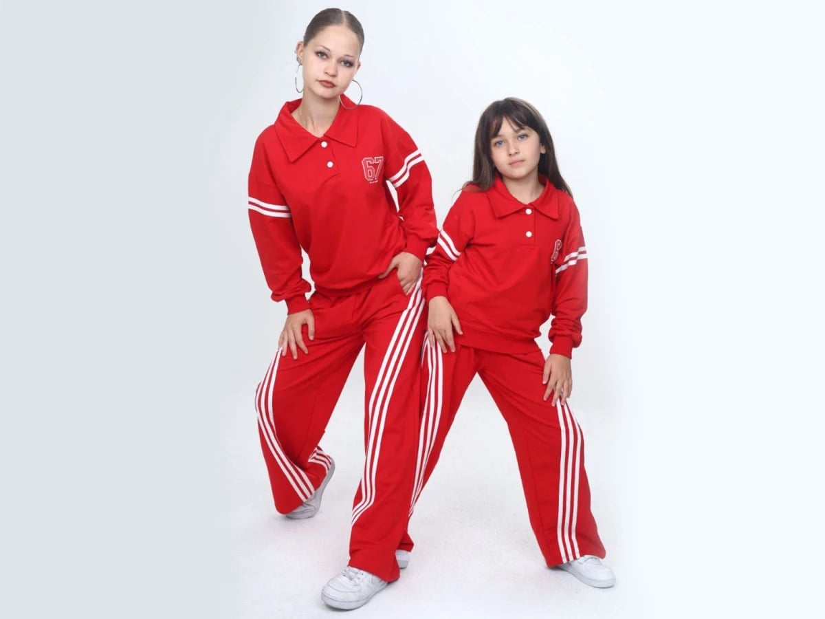 Girls' Striped 2-Piece Tracksuit Set in Red - Vizviz - by Peralane