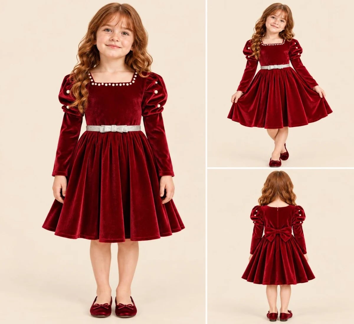 Long-Sleeved Velvet Party Dress for Girls - Interkidsy - by Peralane
