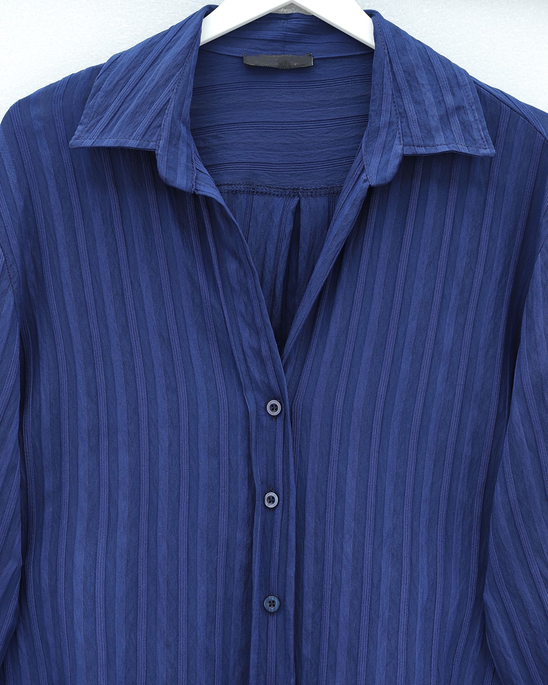 Striped Oval Cut Crinkle Blouse - Navy Blue - Podyumplus - by Peralane - photo 6