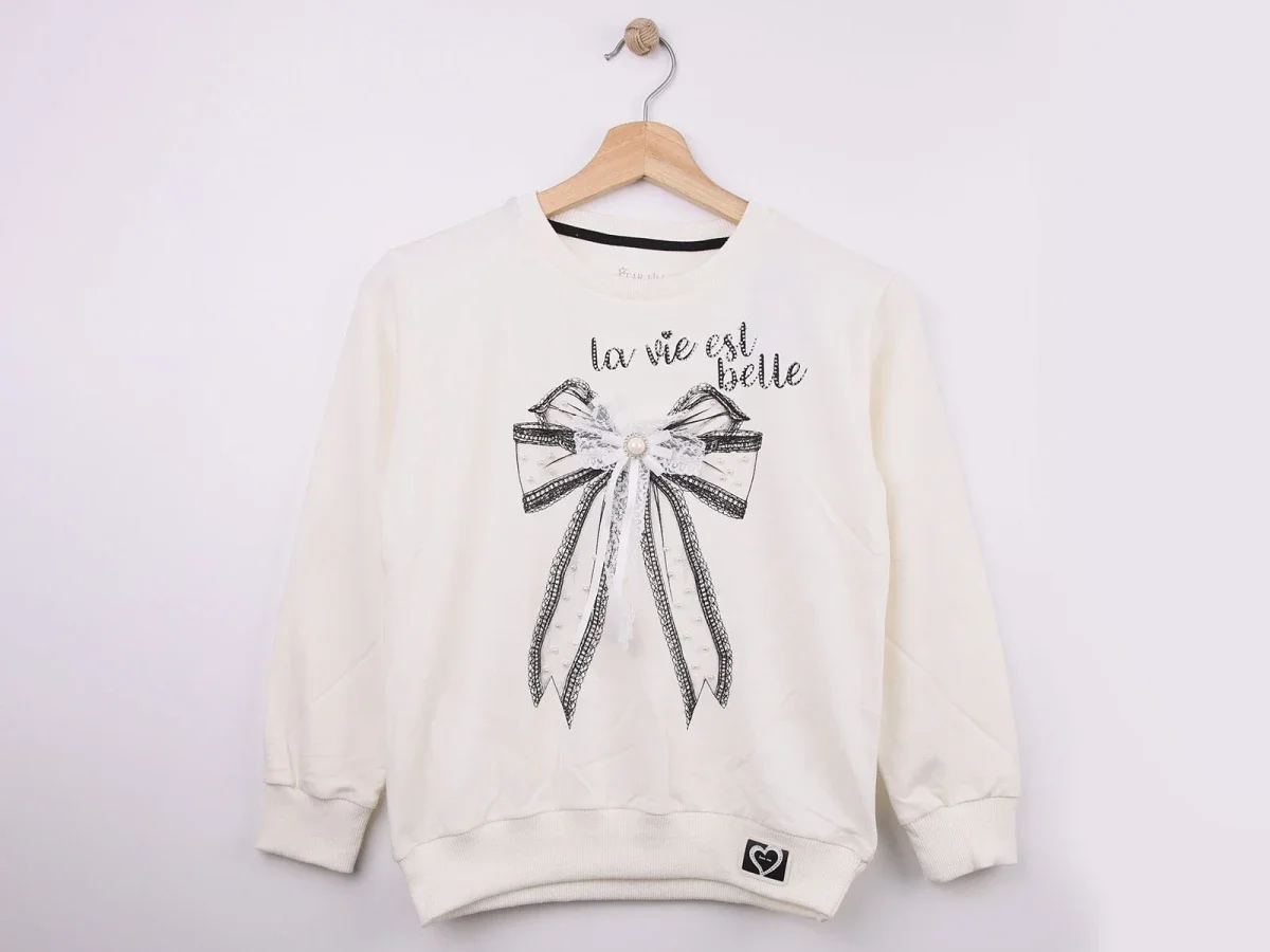 Girls' Bow Print Lace Embroidered Sweatshirt - Star File - by Peralane