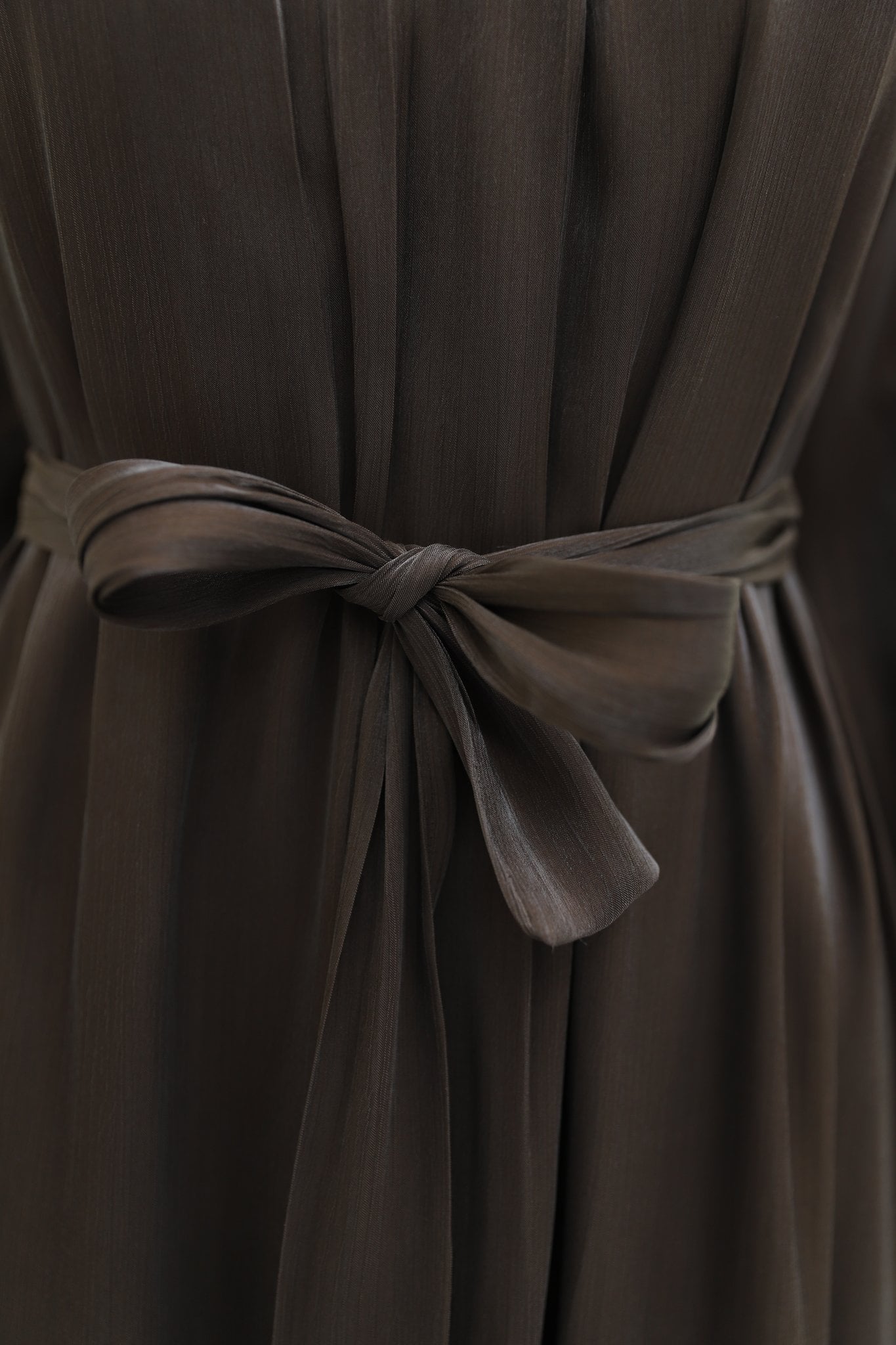 Jeweled Neck and Cuff Balloon Sleeve Iridescent Chiffon Evening Dress with Belt - Brown - Podyumplus - by Peralane - photo 8